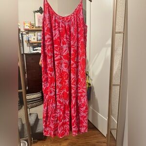 Loft red and pink pattern casual dress